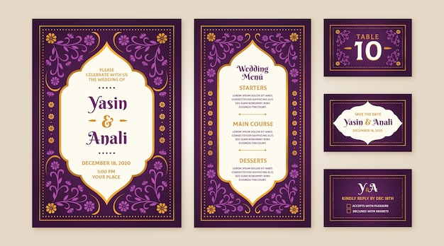 Free Vector collection of indian wedding stationery