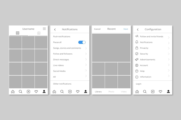 Free vector collection of interface template for instagram profile