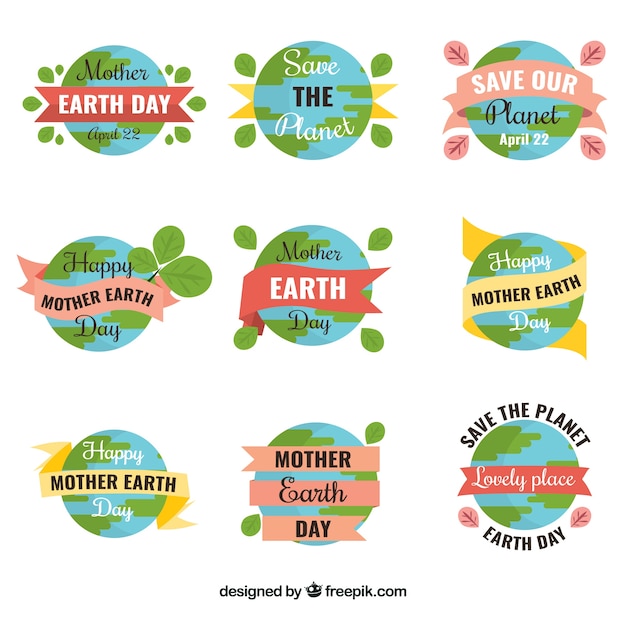 Free Vector collection of international earth day badges in flat design