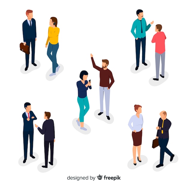 Collection of isometric business people talking