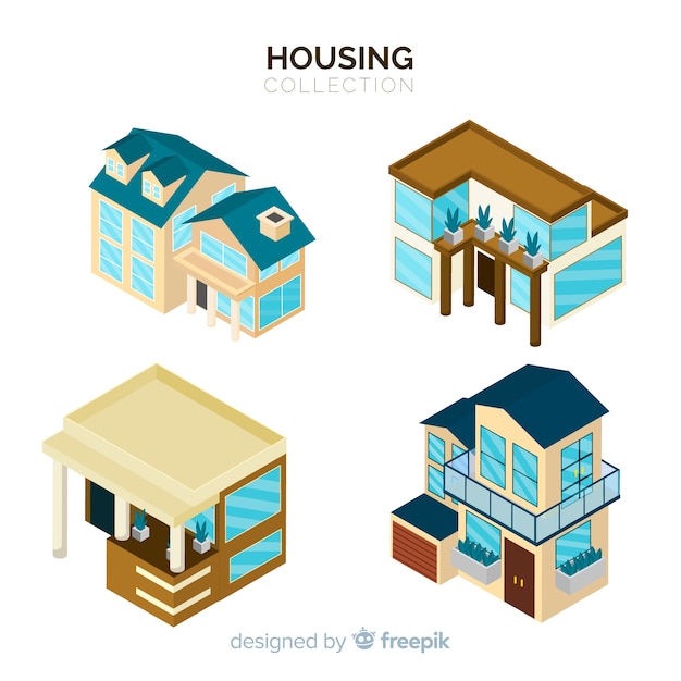 Free vector collection of isometric houses