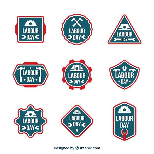 Free Vector collection of labour day stickers with red frames