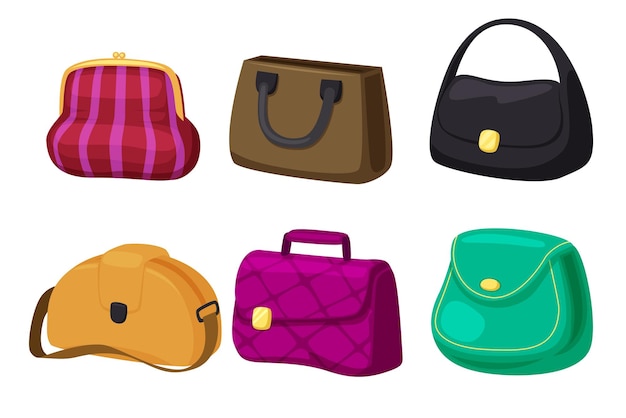 Free Vector collection of ladies handbag fashionable female accessories of different types