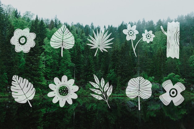 Free vector collection of leaf design and green trees landscape