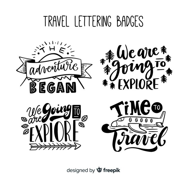 Collection of lettering travel badges