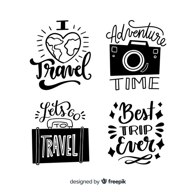 Collection of lettering travel badges