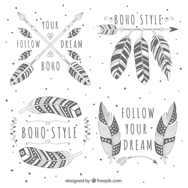 Free Vector collection of logos with ornamental feathers