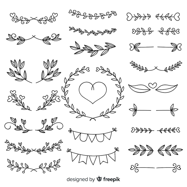 Collection of lovely hand drawn wedding ornaments