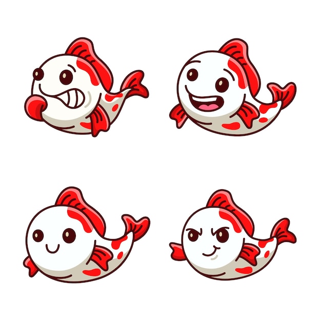 Free Vector collection of lovely koi fish character expressing different emotions