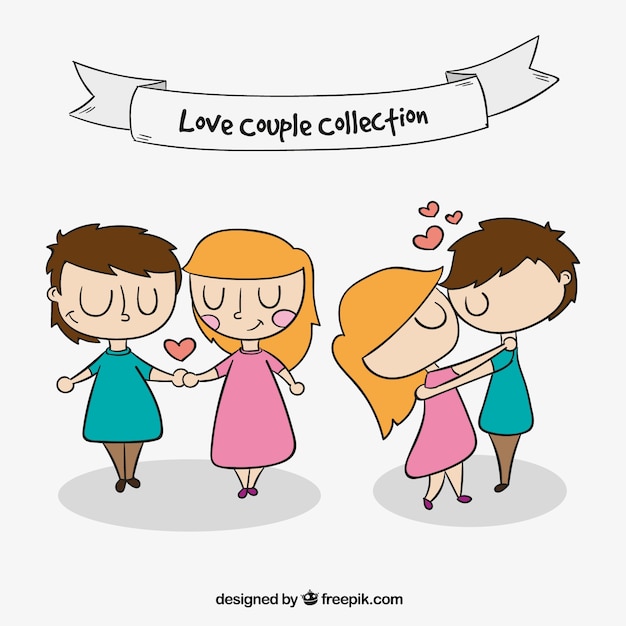 Collection of loving couple in hand-drawn style