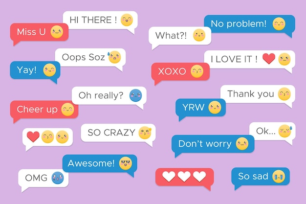 Collection of messages with cute emojis