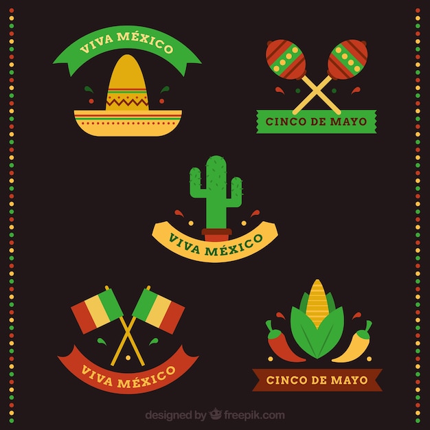 Collection of mexican elements in flat design