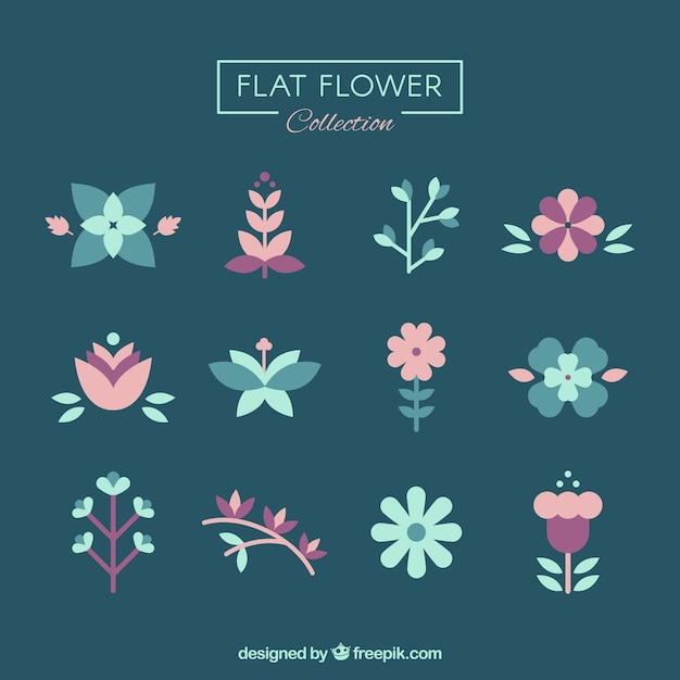 Collection of minimalist flowers in flat style