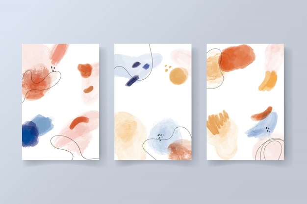 Free vector collection of modern cards with watercolor shapes