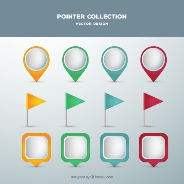 Free Vector collection of modern colored pointer in flat design 