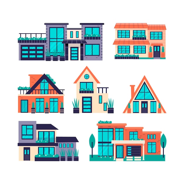 Free Vector collection of modern houses illustrated