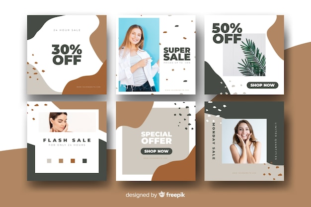 Collection of modern sale banners for social media