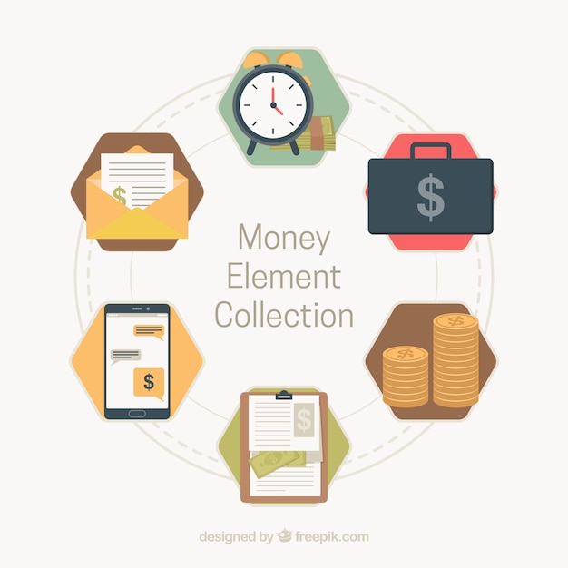 Collection of money elements in flat design