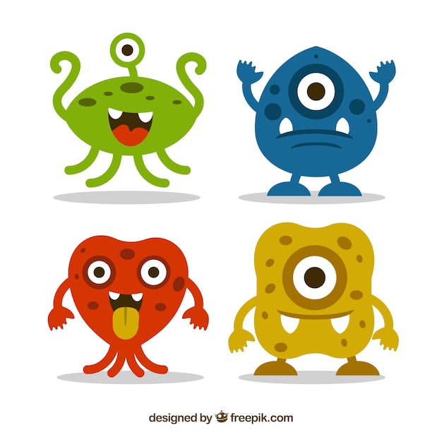 Collection of monsters in four colors