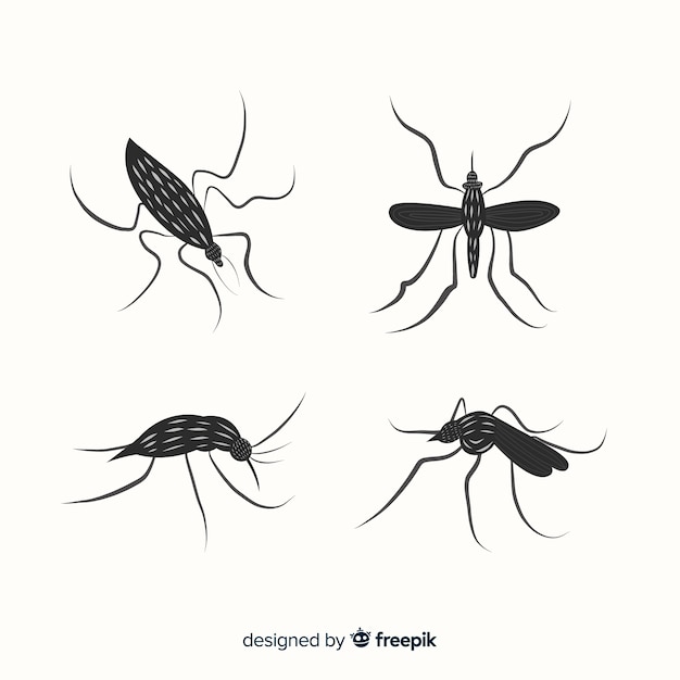 Free vector collection of mosquito silhouettes in flat style