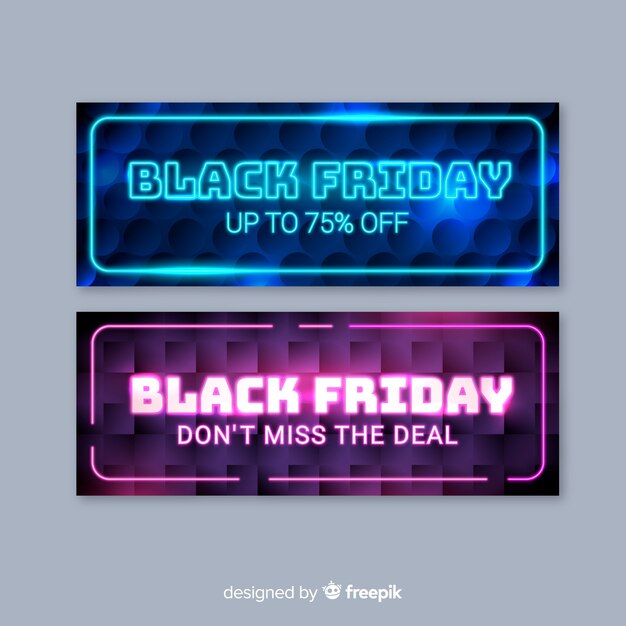 Collection of neon black friday banners