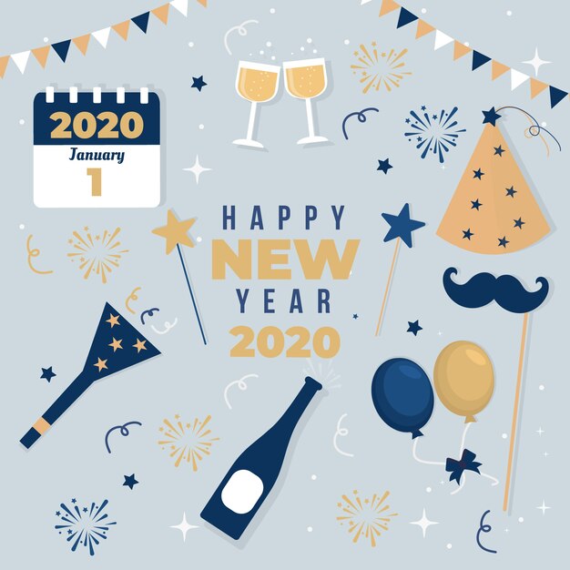 Collection of new year party element in flat design