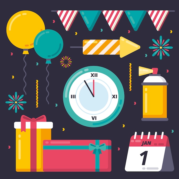 Free Vector collection of new year party element in flat design