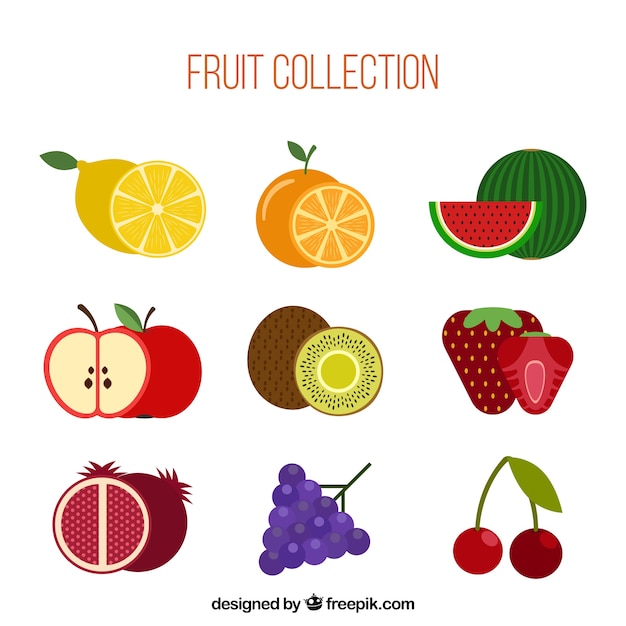 Free Vector collection of nine different fruits in flat design