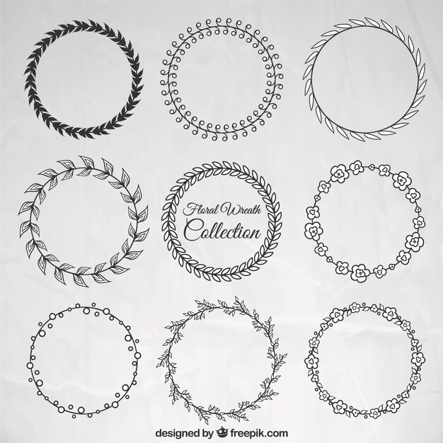 Collection of nine floral wreaths with different styles