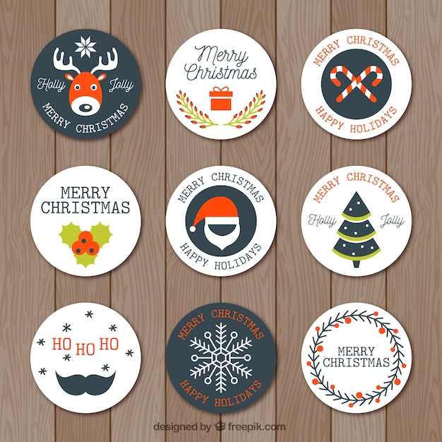 Collection of nine round christmas stickers