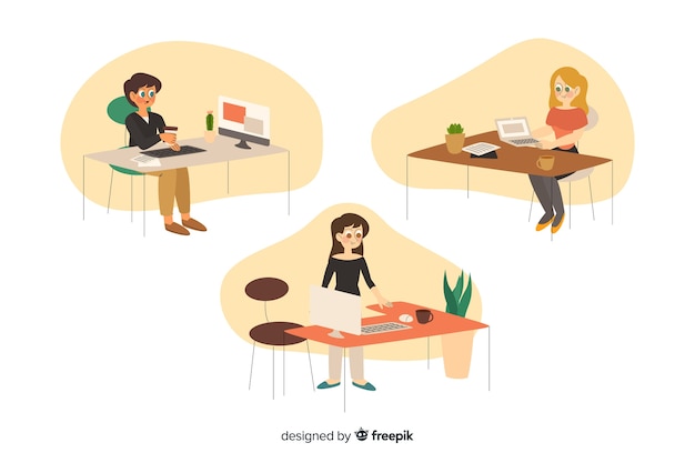 Free Vector collection of office workers sitting at desks