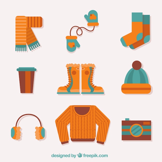 Free Vector collection of orange winter clothes