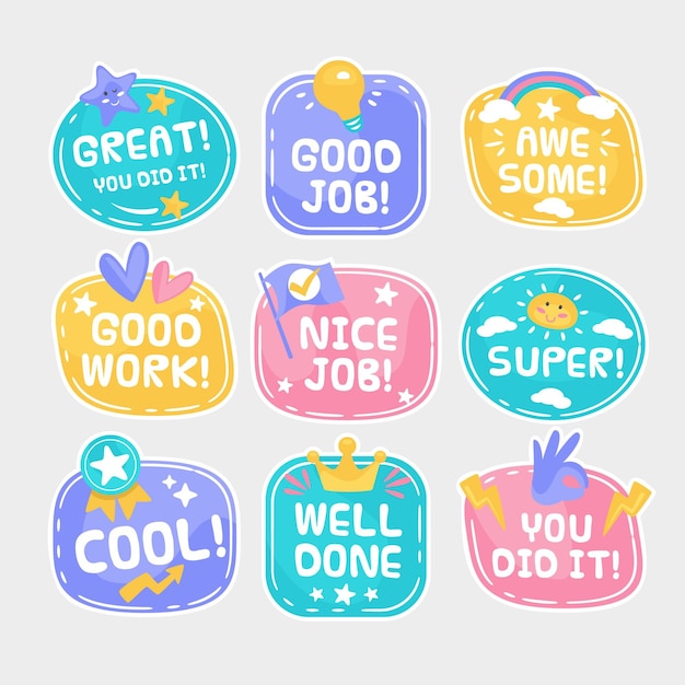 Free vector collection of organic flat motivational great job stickers