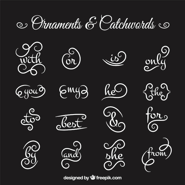 Collection of ornament and catchword in blackboard effect