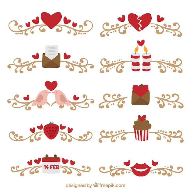 Free vector collection of ornamental valentine borders