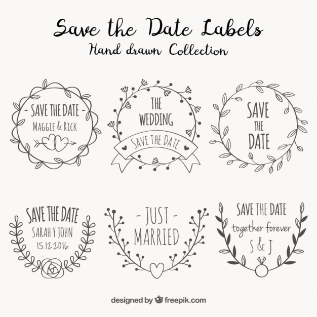 Free Vector collection of ornamental wedding stickers