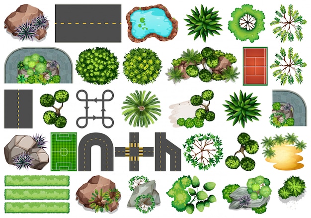 Free Vector collection of outdoor nature themed objects and plant elements