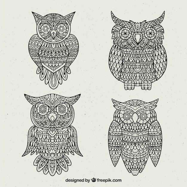 Free vector collection of owls in tribal style