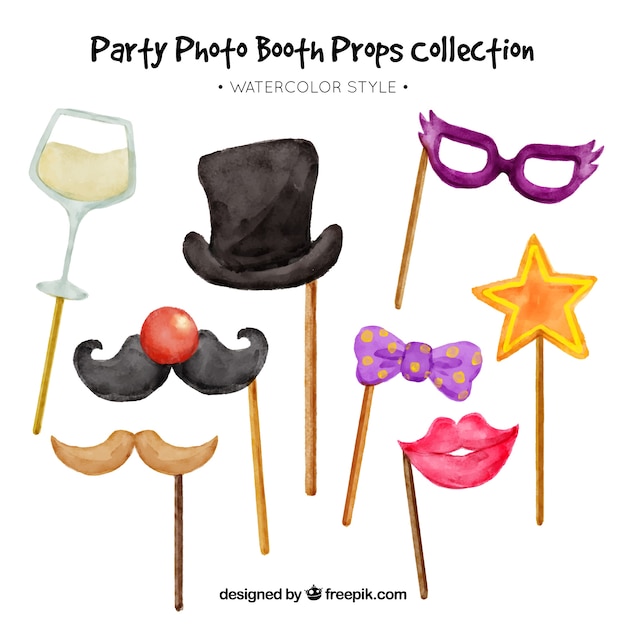 Collection of party elements for watercolor photoboth