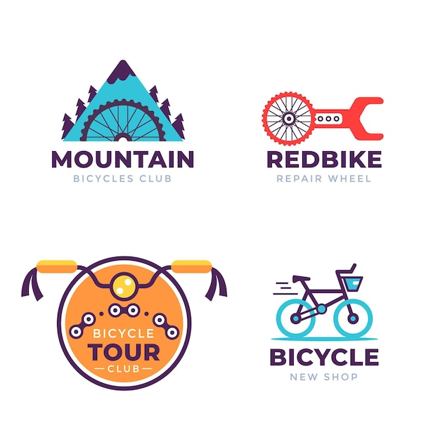 Collection of pastel colored bike logo flat design