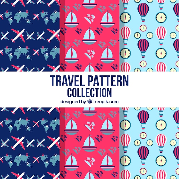 Free Vector collection of pattern with transports in flat design 