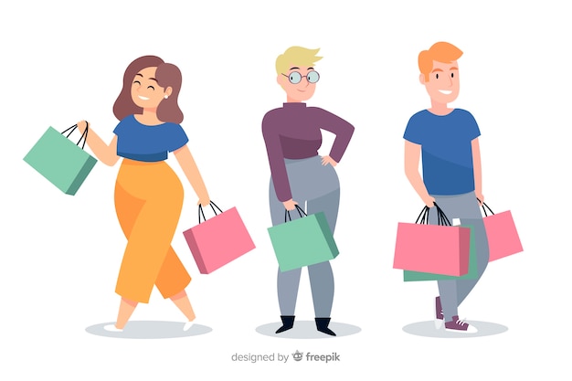 Collection of people carrying shopping bags