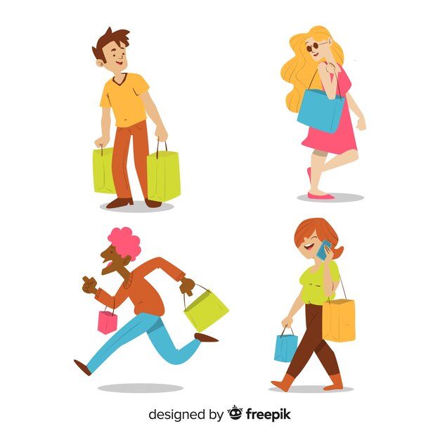 Collection of people carrying shopping bags