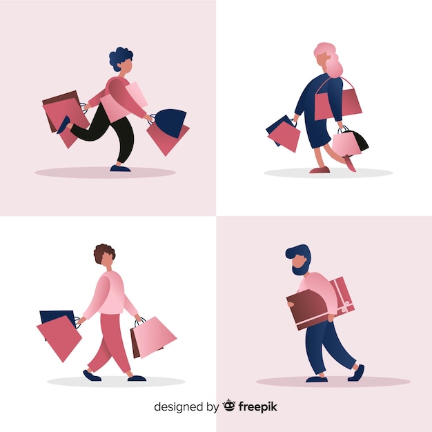 Collection of people carrying shopping bags