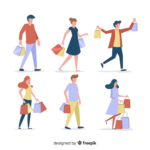 Collection of people carrying shopping bags