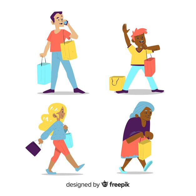 Collection of people carrying shopping bags