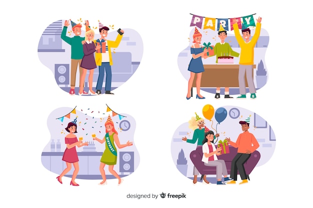 Free vector collection of people celebrating birthdays