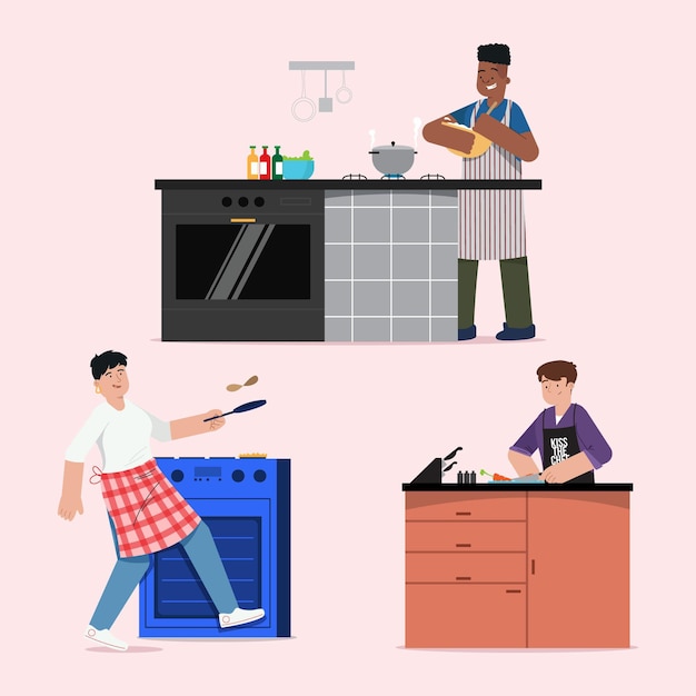 Free Vector collection of people cooking