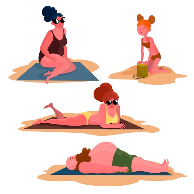 Free Vector collection of people doing different activities at the beach