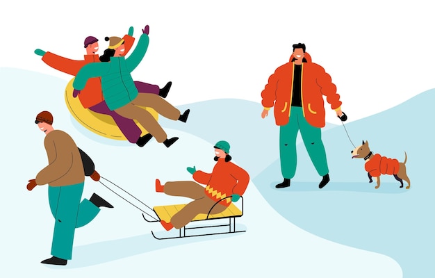 Collection of people doing winter activities